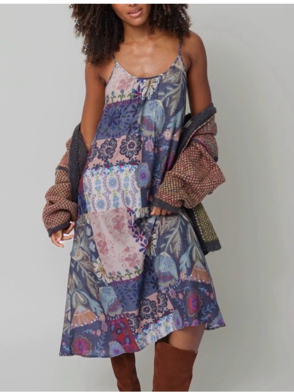 NWT Natural Life Boho Floral Patchwork Maxi Dress in Multi
